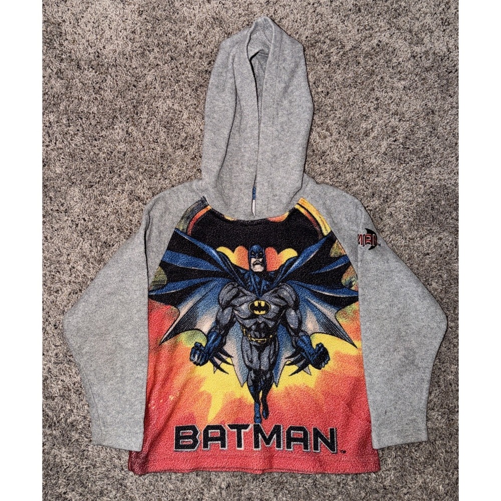 Vintage 90's Kids Batman All over print Fleece Hooded Sweatshirt Size 4 DC Comic